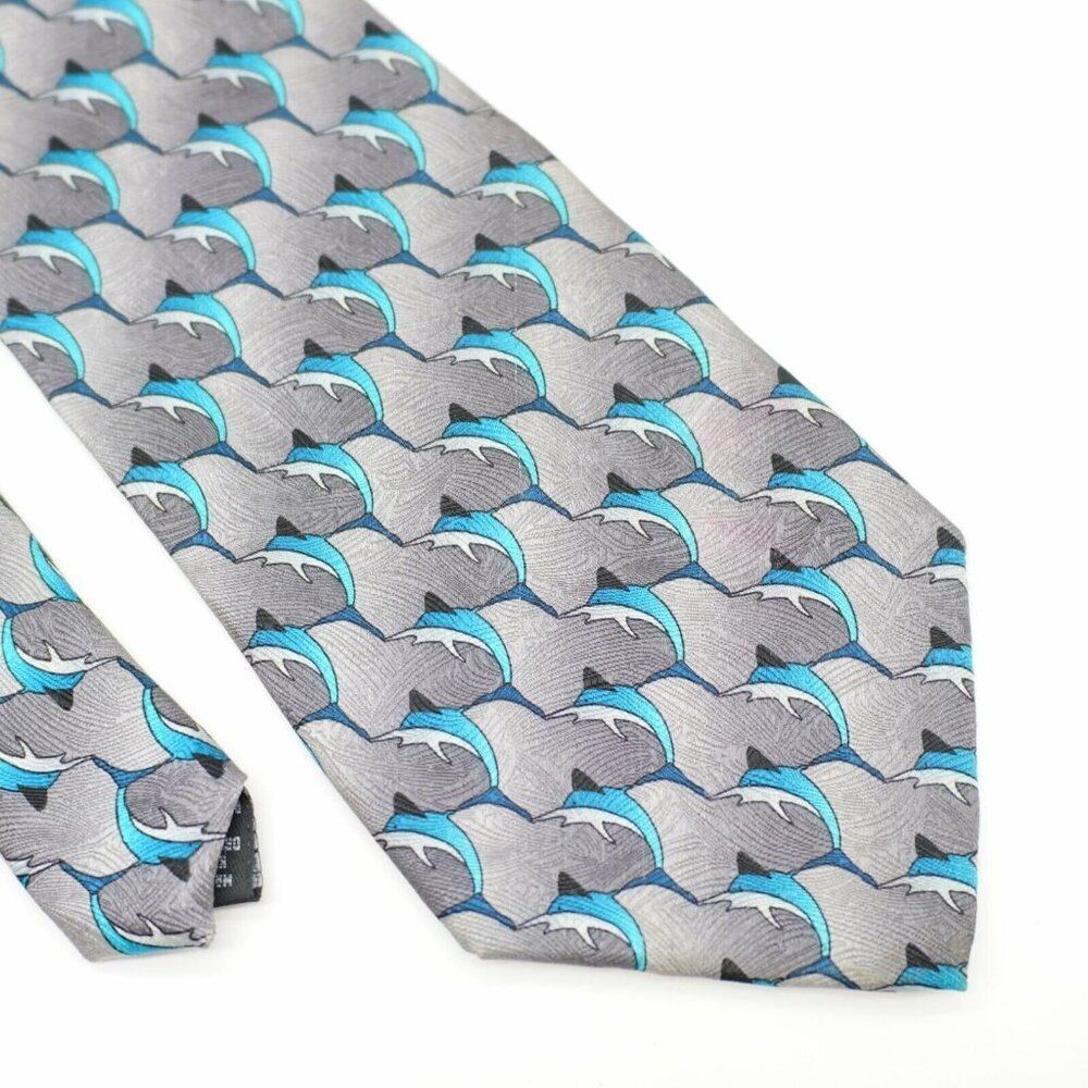 The Nature‎ Conservancy's Gray Teal Dolphin Jacquard Print Wide Silk Tie